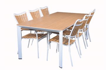 Set med trädgårdsmöbler-205 cm Bord + 6 stolar i ny  träfärgad Artwood