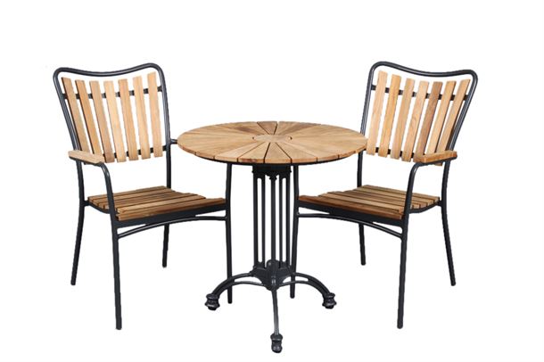 Teak ø 70 cm trädgårdsbord med 2 stolar Antracit aluminiumram